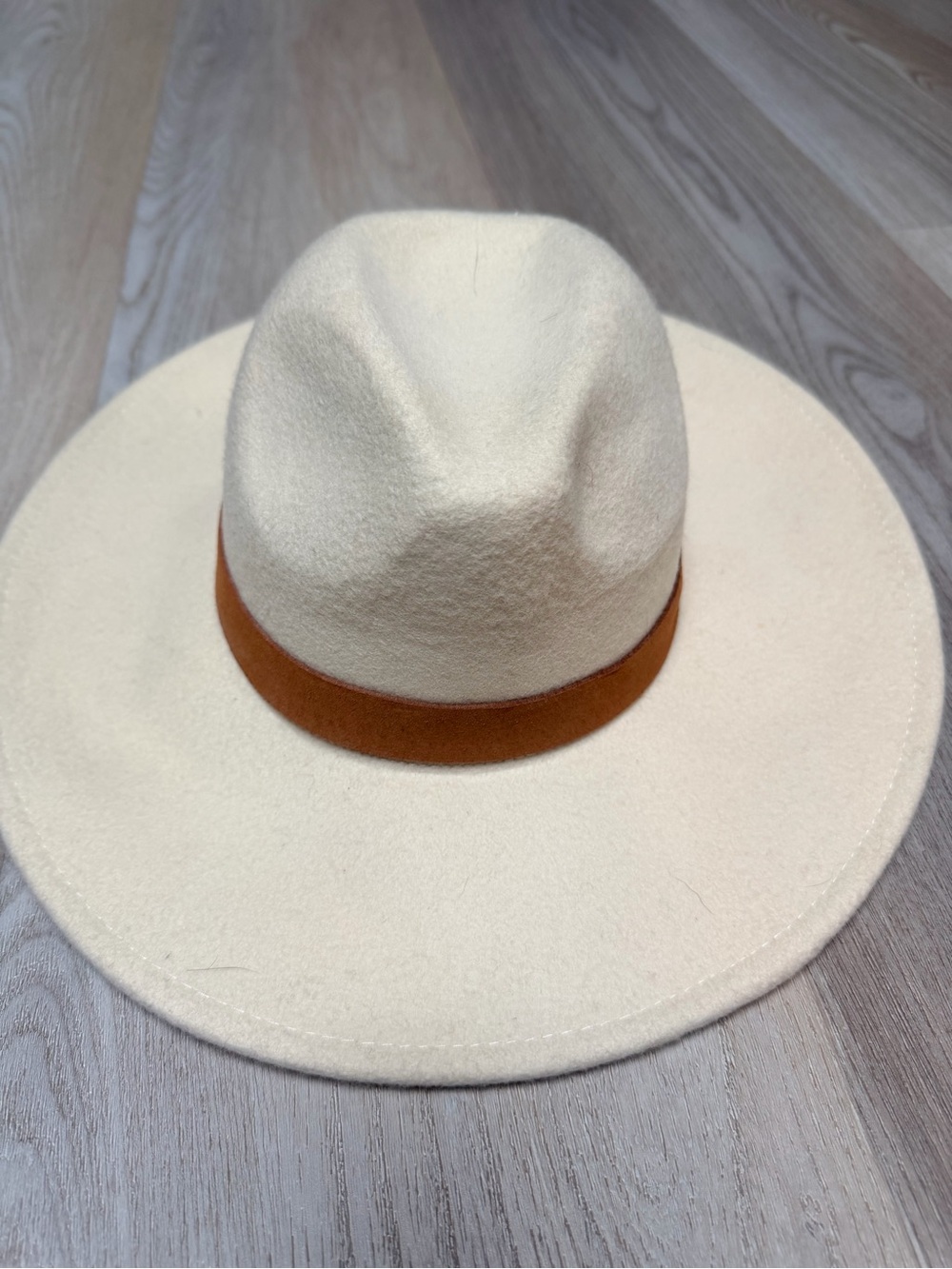 Free people Cream Wide Brim Felt Fedora with Tan Band
